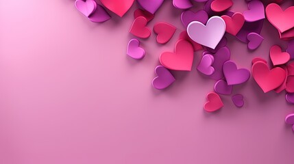  a bunch of pink and purple hearts on a pink background.  generative ai