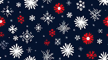  a blue background with white and red snowflakes on it.  generative ai