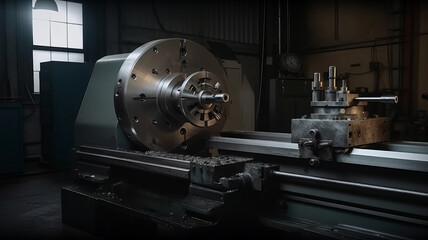 Cnc metal milling lathe machine in metal industry. - obrazy, fototapety, plakaty