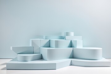 So beautiful blue background for product presentation minimalistic light with podiums on different layer