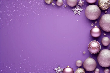 Black and golden Christmas background with balls on a purple background.