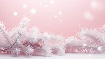 Obraz na płótnie Canvas a pink and white christmas background with snow flakes and ornaments. generative ai