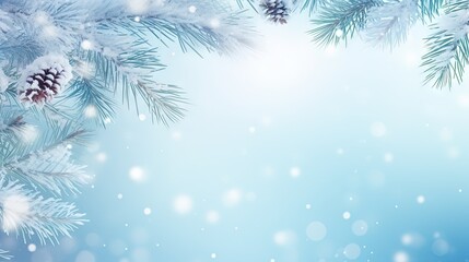 Fototapeta na wymiar a blue christmas background with pine cones and snow flakes. generative ai