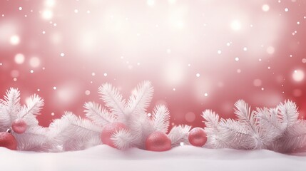 Fototapeta na wymiar a red and white christmas background with snow flakes and ornaments. generative ai