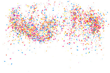 Colorful Explosion Of Confetti. Grainy Abstract Multicolored Texture Isolated On White Background. Flat Design Element. Vector Illustration, Eps 10.