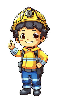 emoticon expression with Firefighter little boy character.on transparent background.
