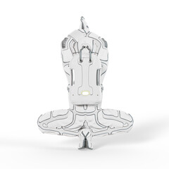 astronaut is doing some yoga crouched down on rear view