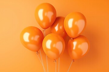 Orange Helium Party Balloons Floating On Orange Background. Сoncept Party Balloons, Helium Balloons, Orange Balloons, Balloon Decorations
