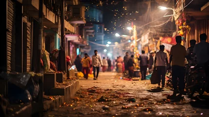 Foto auf Acrylglas Festival of Lights: Bustling Indian Street Adorned with Vibrant Diwali © Elvin