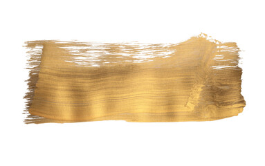 Grunge Gold ink color smear brush stroke stain line blot on white background.