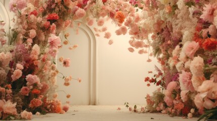 A room filled with lots of pink and orange flowers