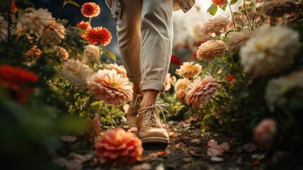 A person walking through a field of flowers - Powered by Adobe
