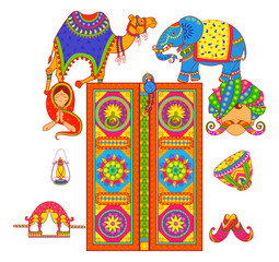 Culture of Rajasthan in Indian art style. Vector File.