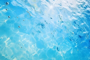 Luftblasen unterwasser mit Wellen und Wasserbewegung im Gegenlicht - obrazy, fototapety, plakaty