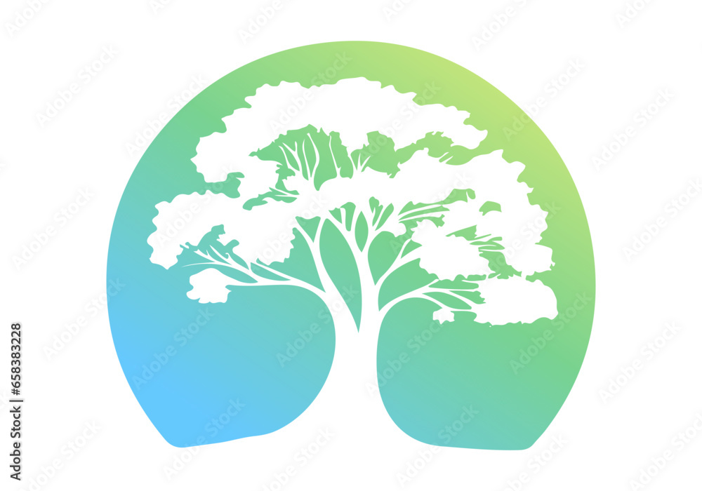 Wall mural silhouette of a deciduous tree with soft gradient. isolated vector illustration.