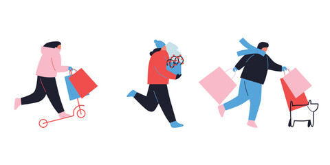 Merry Christmas vector flat illustration. Set for covers, invitations, posters, banners, flyers, posters. Minimal template design for branding, advertising with winter Christmas composition.