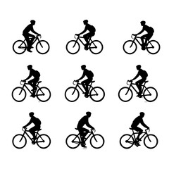 set of silhouettes of the cyclist