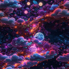 Obraz premium Neon Light Art Dark Night Seamless Pattern Colorful Digital Background Artwork Design - ai generated