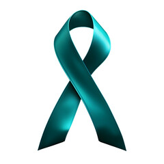 teal color awareness ribbon, raise awareness for ovarian cancer, sexual assault -  isolated on white