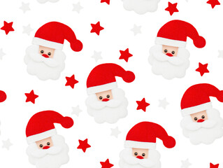 Seamless Christmas pattern with Santa on isolated on transparent background