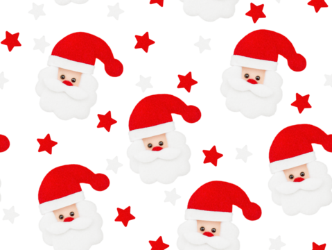 Seamless Christmas pattern with Santa on isolated on transparent background