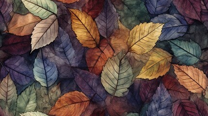  a painting of a bunch of leaves with different colors on them.  generative ai