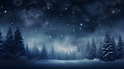 winter night landscape. snowy forest and fir branches.	