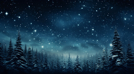 winter night landscape. snowy forest and fir branches.	