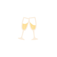 Champagne glass with champagne. Champagne glass sticker. 