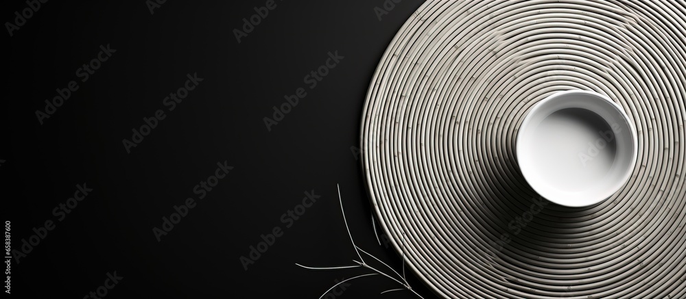 Poster black and white background with an empty table mat flat lay top view copy space suitable for food de