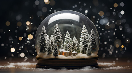 Fototapeta na wymiar christmas snow globe on black background. 