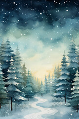 winter forest landscape with snowy trees. 