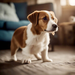 Generative AI, funny, cute dog puppies standing at home