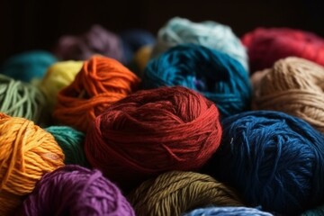 Colorful yarn pile for potential background use. Generative AI