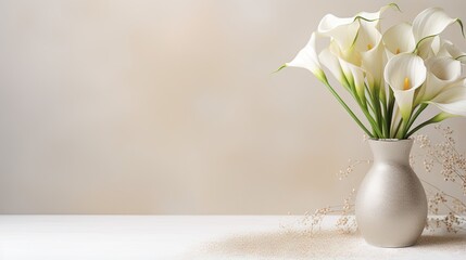  a white vase filled with white flowers on top of a table.  generative ai
