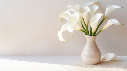  a white vase with white flowers in it on a table.  generative ai
