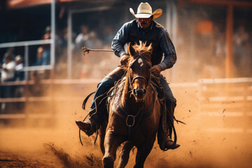 Fearless Rodeo Cowboy in Action - obrazy, fototapety, plakaty