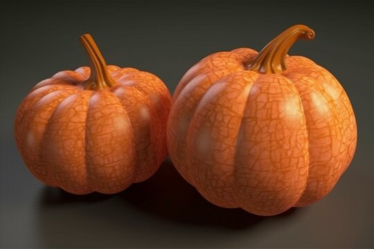 A pair of 3D-rendered pumpkins in orange color. Generative AI