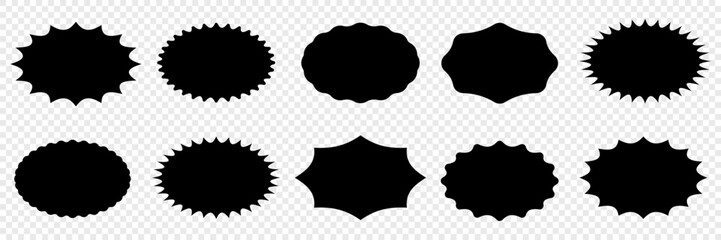 Set of vector sticker icon featuring a black star-shaped label for promotions or quality assurance. This versatile design element can be used as a template for your blank designs