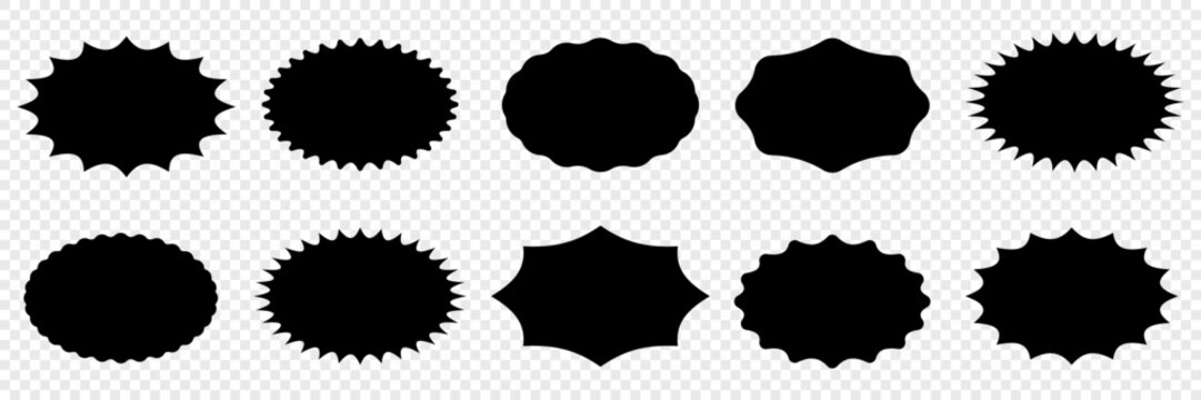 Set of vector sticker icon featuring a black star-shaped label for promotions or quality assurance. This versatile design element can be used as a template for your blank designs