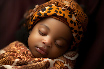 Professional photoshoot of a cute newborn African baby - obrazy, fototapety, plakaty