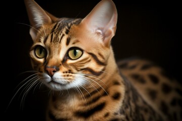 the bengal cat is a distinct and unusual breed with a striking resemblance to a leopard or ocelot. Generative AI - obrazy, fototapety, plakaty