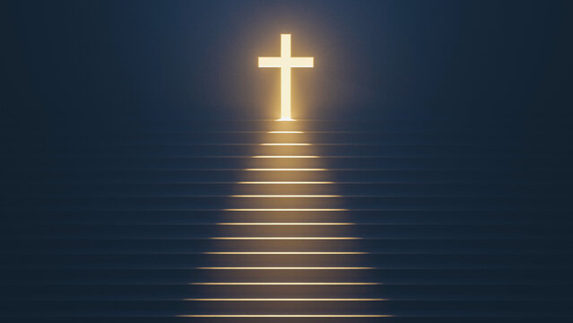 Glowing cross and a stairs leads to it
