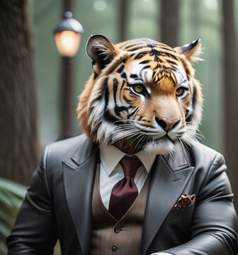 portrait of beautiful cinematic picture of a tiger mobster, smoking his cigar . shallow depth of field