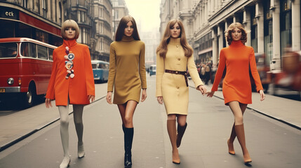 Swinging London in the 60s with a primary focus on full-bodied female models - obrazy, fototapety, plakaty