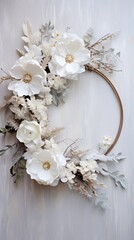 Elegant winter wreath with white flowers and a watercolor frame