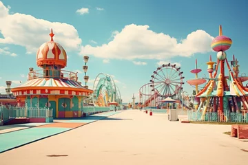 Papier peint adhésif Parc dattractions Amusement park with carousels and attractions for children. Generative ai