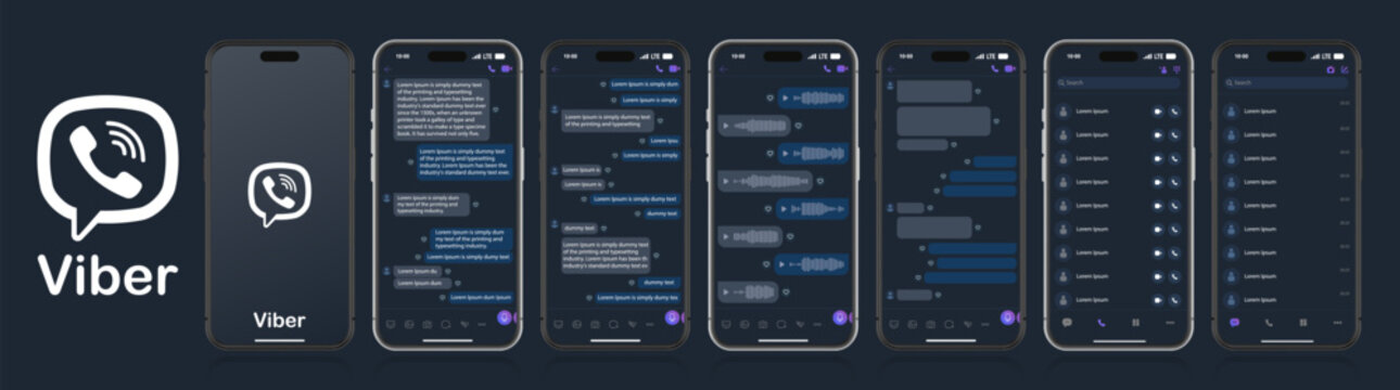 Viber mockup on a black background. Viber on social media screen. Social network interface template. Viber photo frame. Voice messages and chats on the iphone screen.