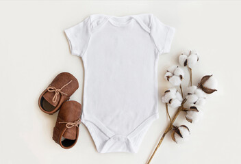 Baby bodysuit mockup. Onesie flat lay baby clothing mockup for your design
