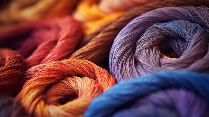 close-up of colorful coiled yarn